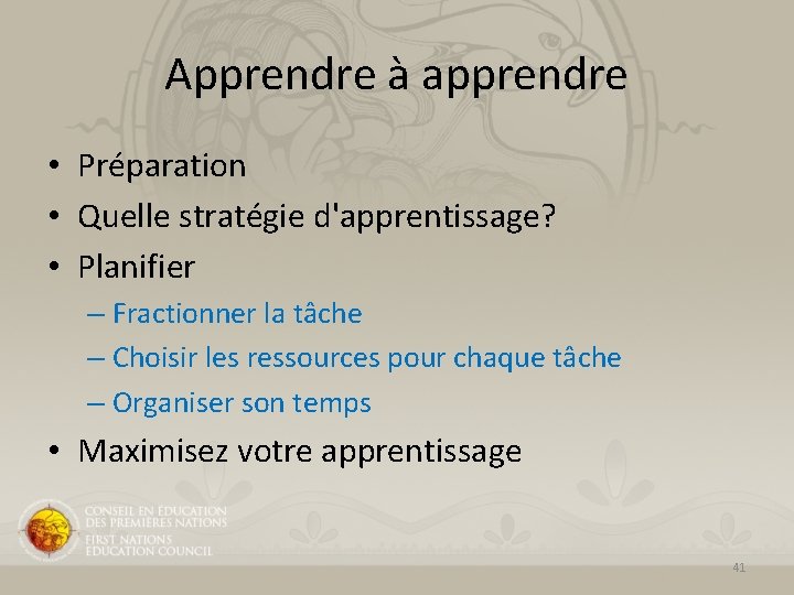 Apprendre à apprendre • Préparation • Quelle stratégie d'apprentissage? • Planifier – Fractionner la Apprendre à apprendre • Préparation • Quelle stratégie d'apprentissage? • Planifier – Fractionner la