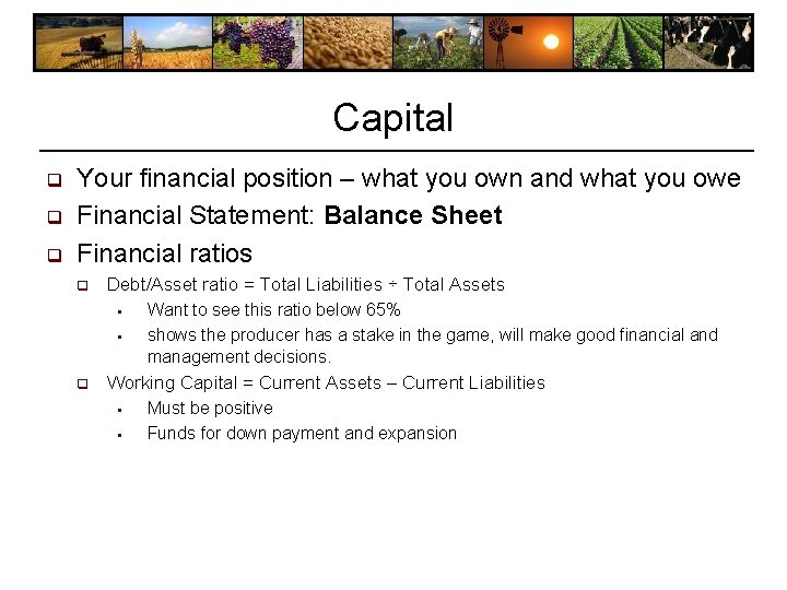 Capital q q q Your financial position – what you own and what you Capital q q q Your financial position – what you own and what you