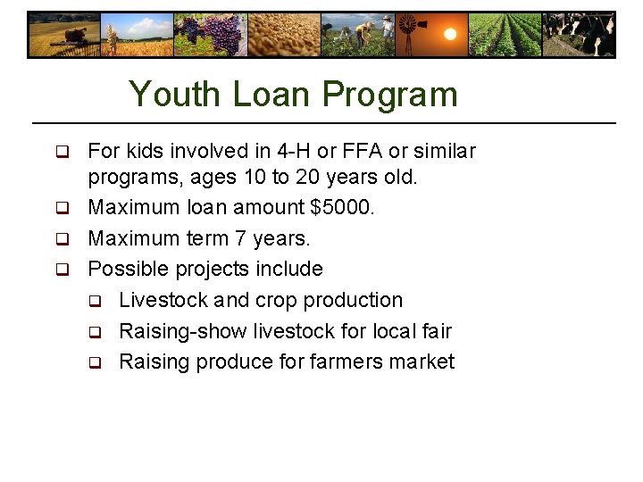 Youth Loan Program For kids involved in 4 -H or FFA or similar programs, Youth Loan Program For kids involved in 4 -H or FFA or similar programs,