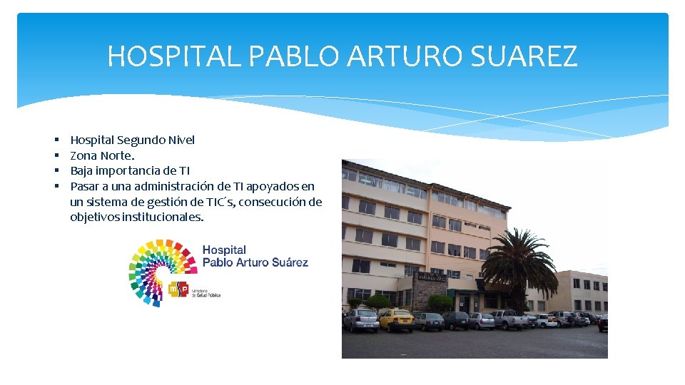 HOSPITAL PABLO ARTURO SUAREZ § § Hospital Segundo Nivel Zona Norte. Baja importancia de