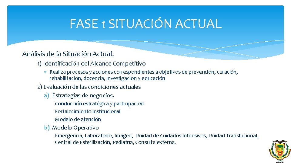 FASE 1 SITUACIÓN ACTUAL Análisis de la Situación Actual. 1) Identificación del Alcance Competitivo