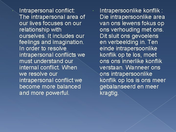  Intrapersonal conflict: Intrapersoonlike konflik : The intrapersonal area of Die intrapersoonlike area our