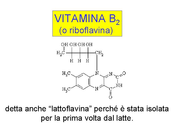 VITAMINA B 2 (o riboflavina) detta anche “lattoflavina” perché è stata isolata per la