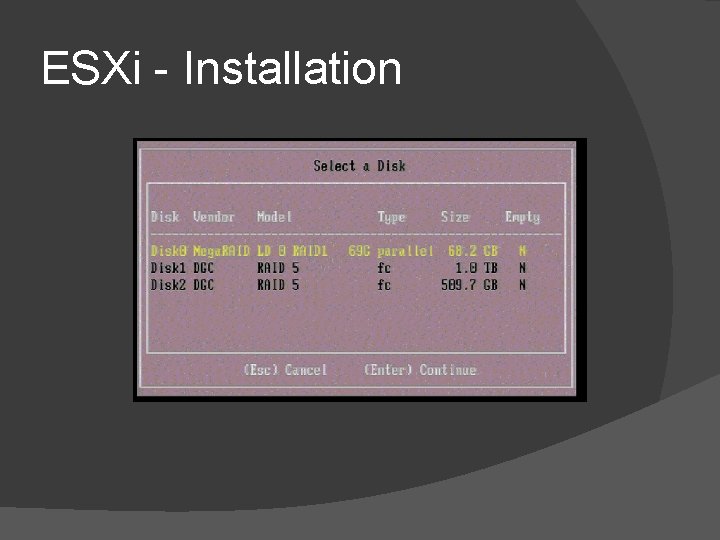 ESXi - Installation ESXi - Installation