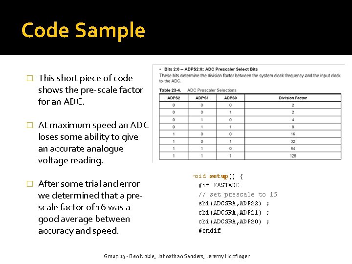 Code Sample � This short piece of code shows the pre-scale factor for an