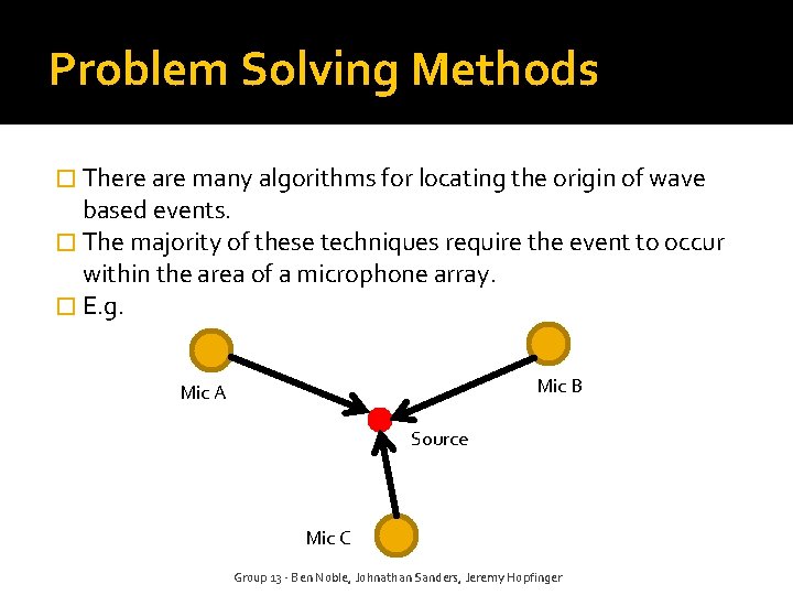 Problem Solving Methods � There are many algorithms for locating the origin of wave