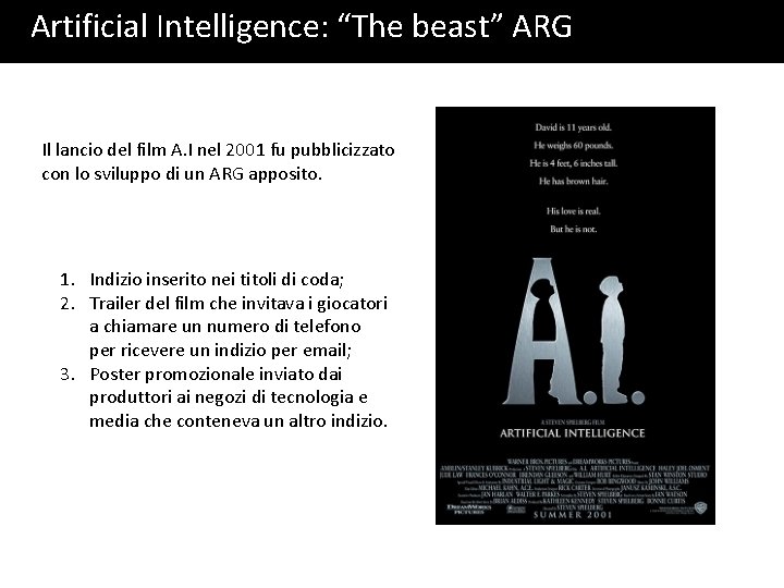 Artificial Intelligence: “The beast” ARG Il lancio del film A. I nel 2001 fu Artificial Intelligence: “The beast” ARG Il lancio del film A. I nel 2001 fu