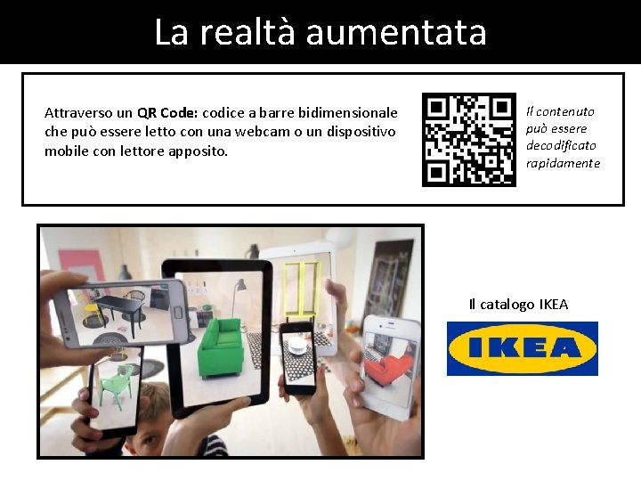 La realtà aumentata Attraverso un QR Code: codice a barre bidimensionale che può essere La realtà aumentata Attraverso un QR Code: codice a barre bidimensionale che può essere