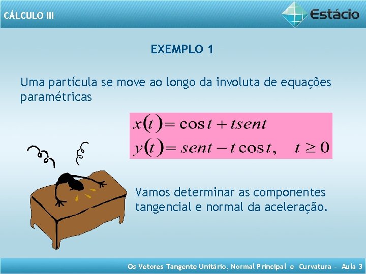 CÁLCULO III EXEMPLO 1 Uma partícula se move ao longo da involuta de equações