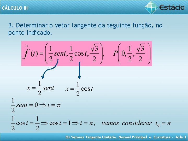 CÁLCULO III 3. Determinar o vetor tangente da seguinte função, no ponto indicado. Os