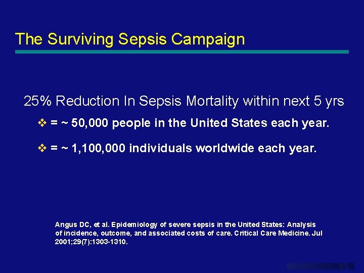 The Surviving Sepsis Campaign 25% Reduction In Sepsis Mortality within next 5 yrs v