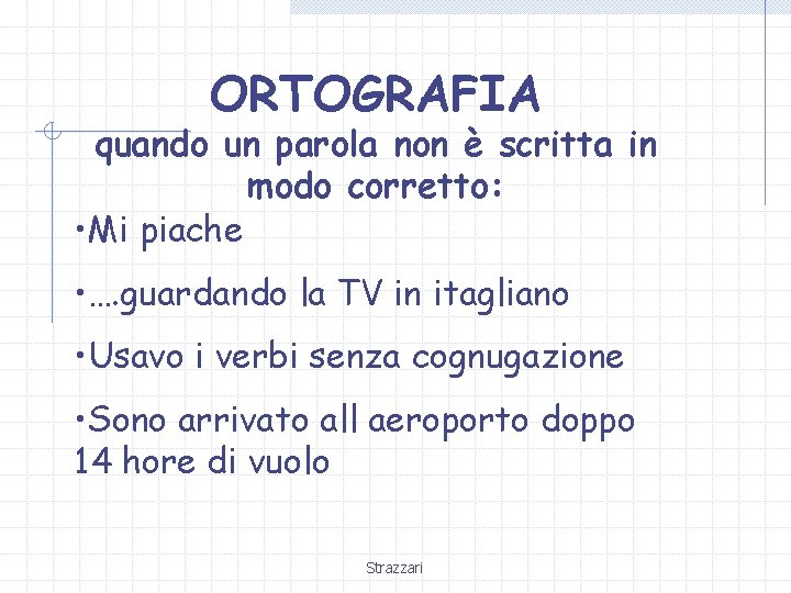 ORTOGRAFIA quando un parola non è scritta in modo corretto: • Mi piache •