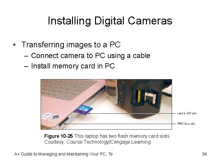 Installing Digital Cameras • Transferring images to a PC – Connect camera to PC