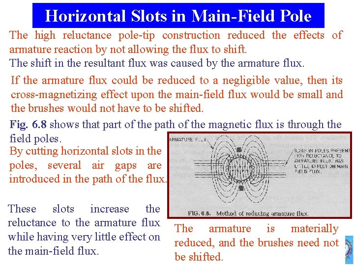 Horizontal Slots in Main-Field Pole The high reluctance pole-tip construction reduced the effects of