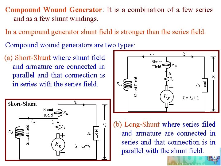 Compound Wound Generator: It is a combination of a few series and as a