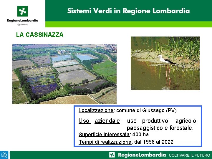 LA CASSINAZZA Localizzazione: comune di Giussago (PV) Uso aziendale: uso produttivo, agricolo, paesaggistico e