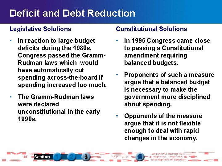 Deficit and Debt Reduction Legislative Solutions Constitutional Solutions • In reaction to large budget