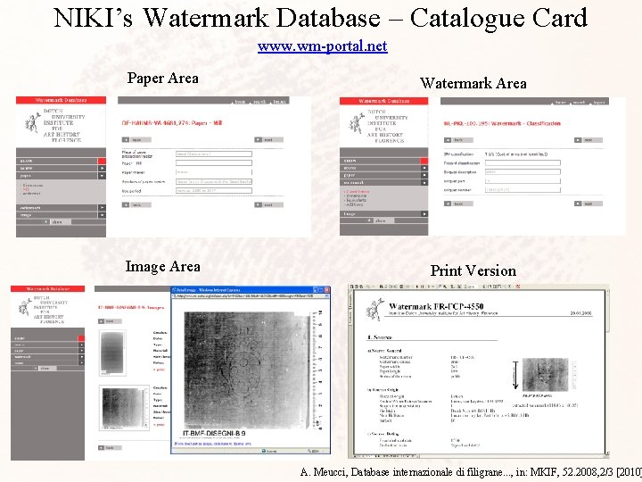 NIKI’s Watermark Database – Catalogue Card www. wm-portal. net Paper Area Watermark Area Image
