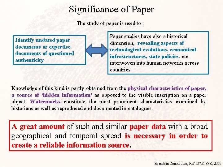 Significance of Paper The study of paper is used to : Identify undated paper