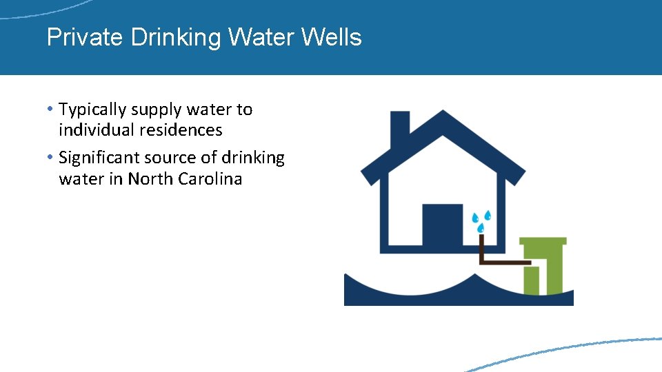 Private Drinking Water Wells • Typically supply water to individual residences • Significant source
