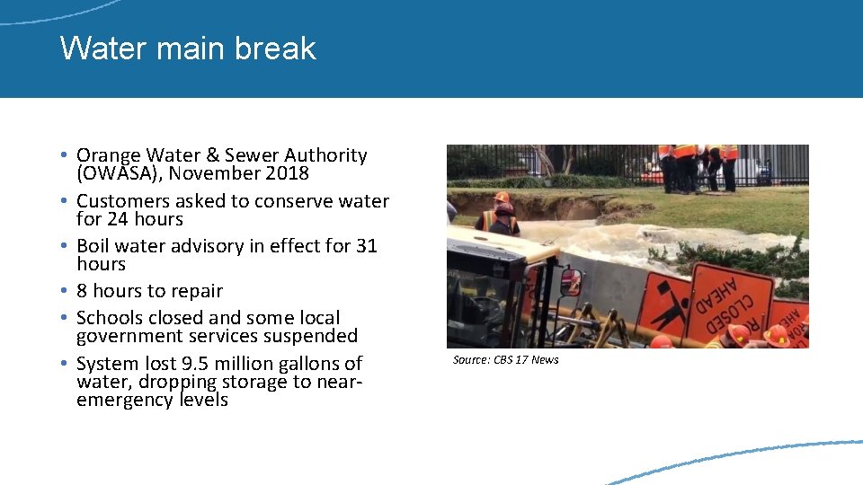 Water main break • Orange Water & Sewer Authority (OWASA), November 2018 • Customers