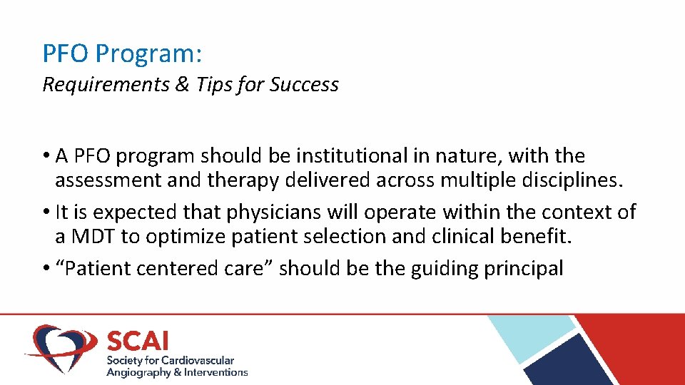 PFO Program: Requirements & Tips for Success • A PFO program should be institutional