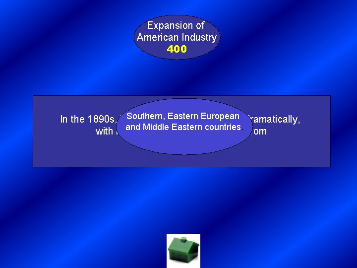 Expansion of American Industry 400 Southern, Eastern European In the 1890 s, immigration patterns