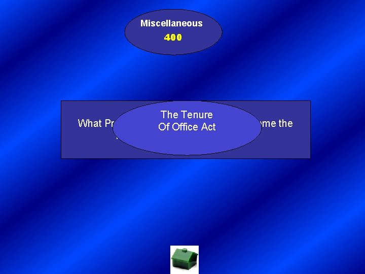Miscellaneous 400 The Tenure What President Johnson violated to become the Of Office Act