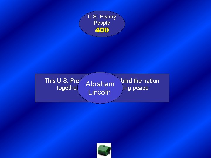 U. S. History People 400 This U. S. President hoped to bind the nation