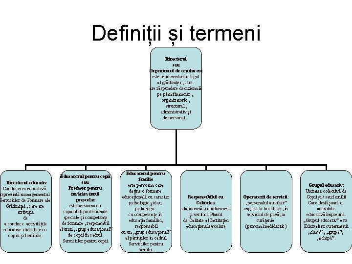 Definiții și termeni Directorul sau Organismul de conducere este reprezentantul legal al grădiniței ,