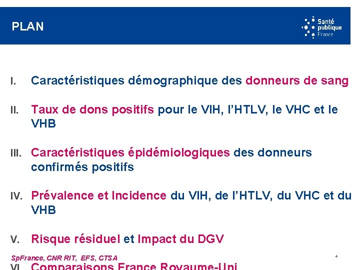 PLAN I. Caractéristiques démographique des donneurs de sang II. Taux de dons positifs pour