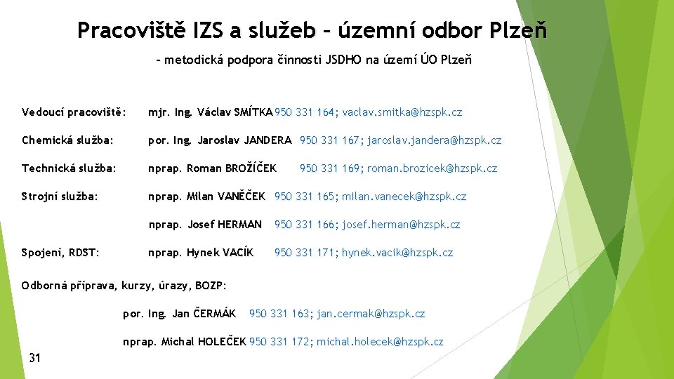 Pracoviště IZS a služeb – územní odbor Plzeň – metodická podpora činnosti JSDHO na