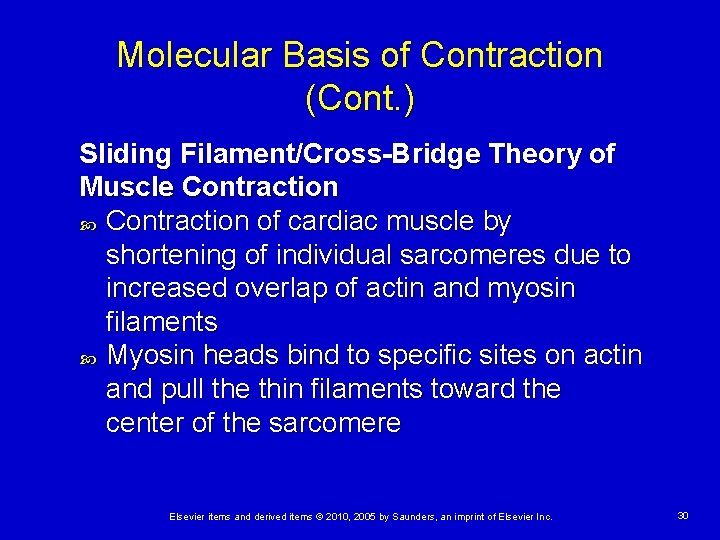 Molecular Basis of Contraction (Cont. ) Sliding Filament/Cross-Bridge Theory of Muscle Contraction of cardiac