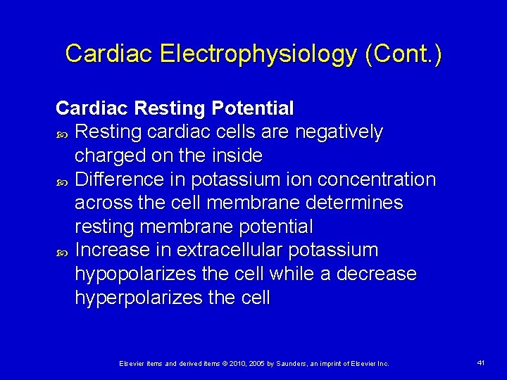 Cardiac Electrophysiology (Cont. ) Cardiac Resting Potential Resting cardiac cells are negatively charged on