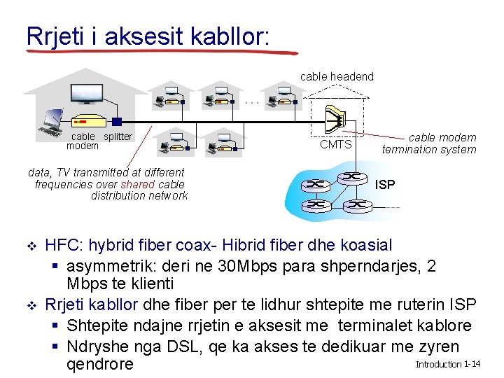 Rrjeti i aksesit kabllor: cable headend … cable splitter modem data, TV transmitted at