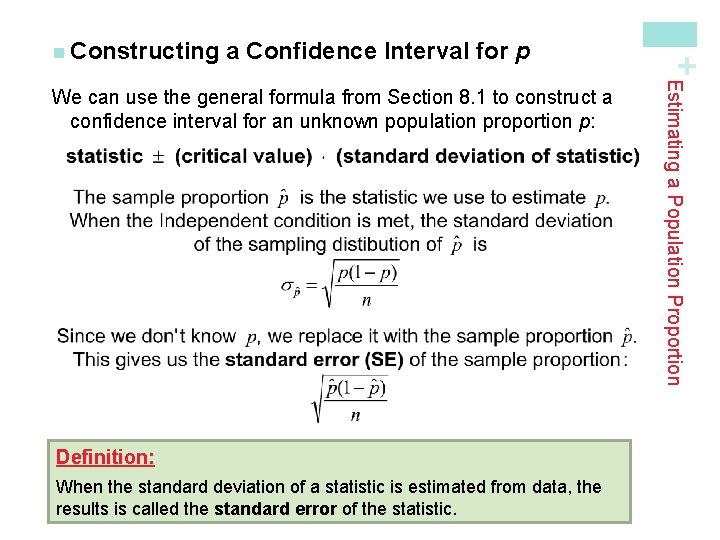 a Confidence Interval for p Definition: When the standard deviation of a statistic is