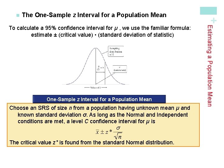 The One-Sample z Interval for a Population Mean Choose an SRS of size n
