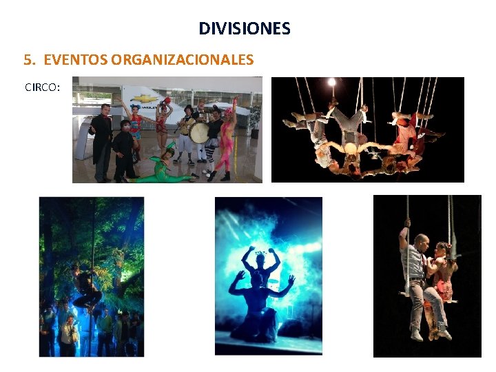 DIVISIONES 5. EVENTOS ORGANIZACIONALES CIRCO: 