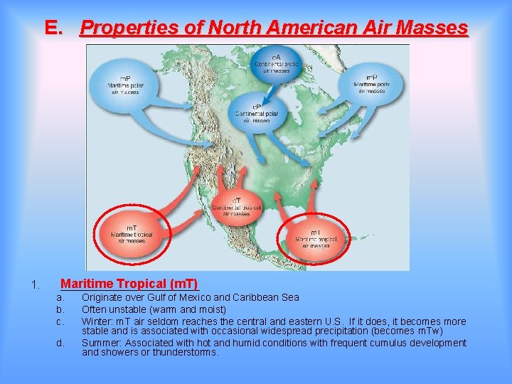 E. Properties of North American Air Masses 1. Maritime Tropical (m. T) ___________ a.
