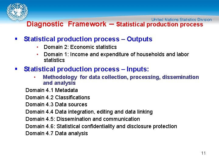 Diagnostic Framework – Statistical production process § Statistical production process – Outputs • Domain