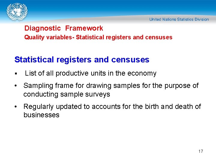 Diagnostic Framework Quality variables- Statistical registers and censuses § List of all productive units