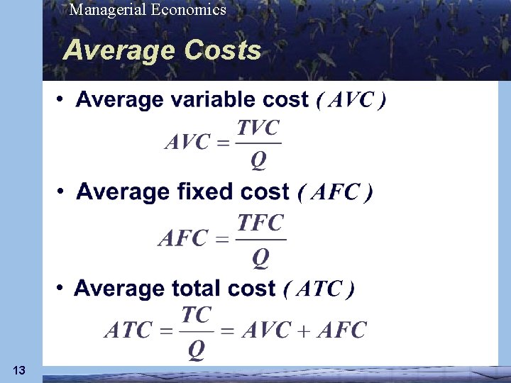 Managerial Economics Average Costs • • • 13 