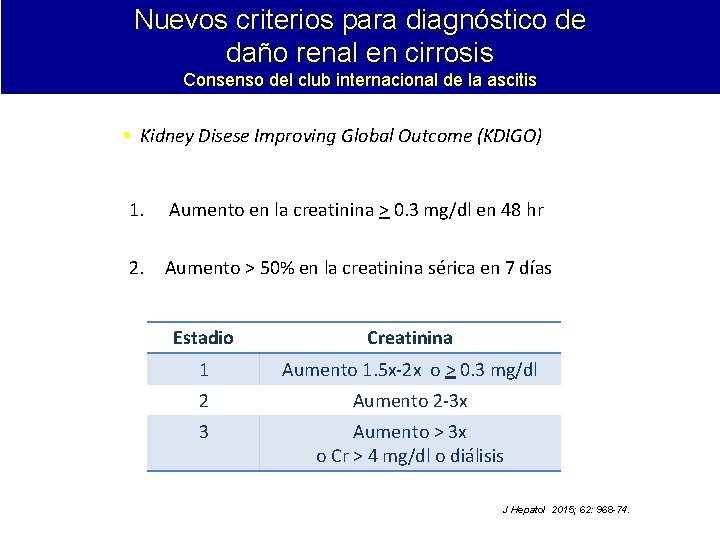 Nuevos criterios para diagnóstico de daño renal en cirrosis Consenso del club internacional de Nuevos criterios para diagnóstico de daño renal en cirrosis Consenso del club internacional de