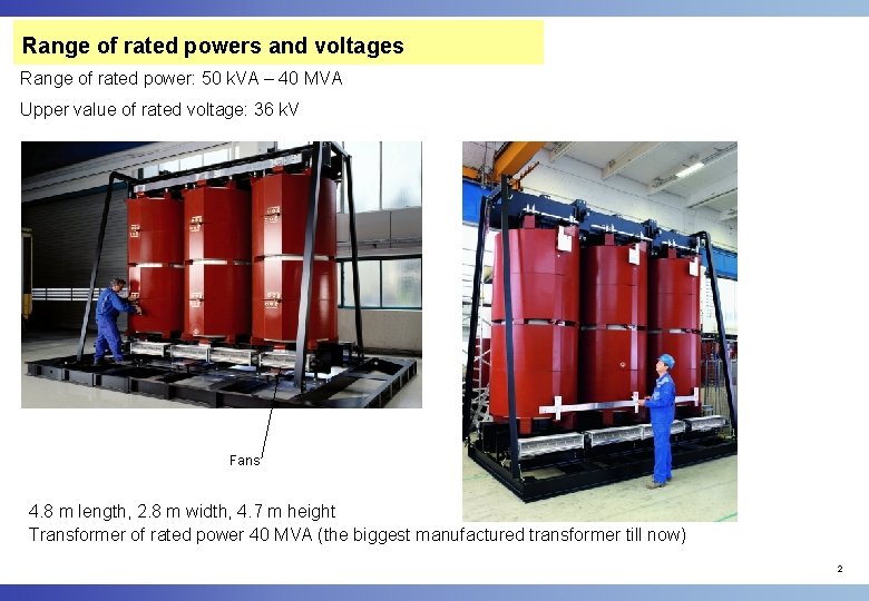 Range of rated powers and voltages Range of rated power: 50 k. VA –