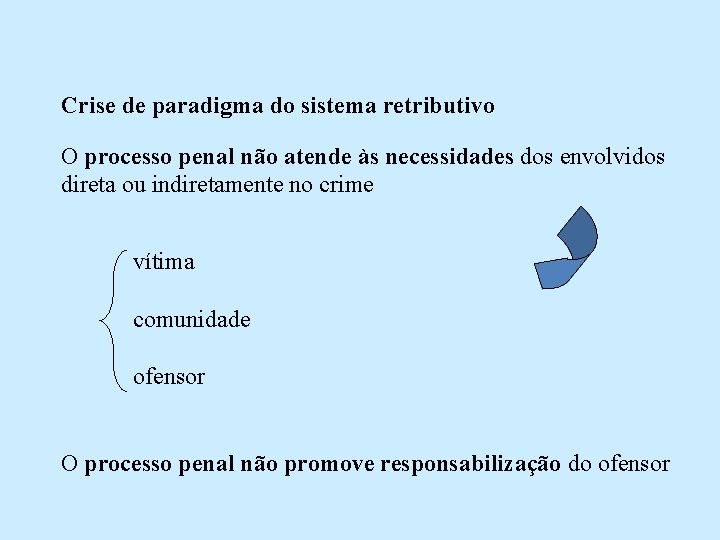 Crise de paradigma do sistema retributivo O processo penal não atende às necessidades dos