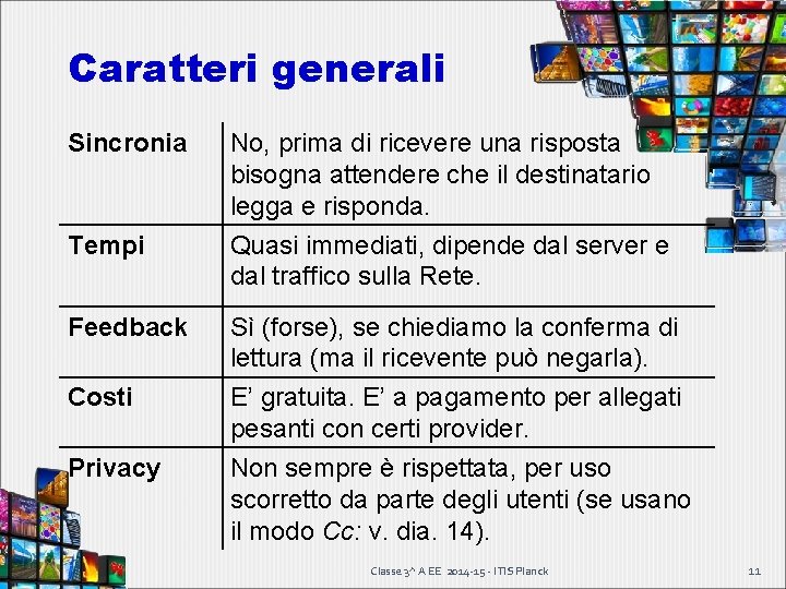 Caratteri generali Sincronia No, prima di ricevere una risposta bisogna attendere che il destinatario Caratteri generali Sincronia No, prima di ricevere una risposta bisogna attendere che il destinatario