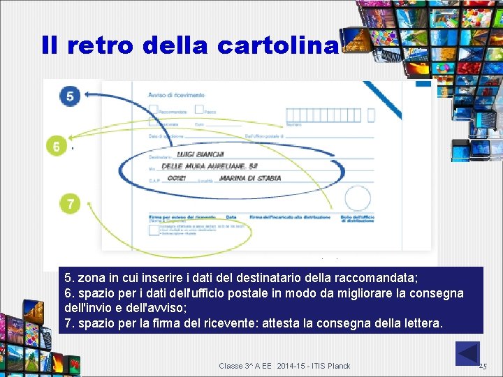 Il retro della cartolina 5. zona in cui inserire i dati del destinatario della Il retro della cartolina 5. zona in cui inserire i dati del destinatario della