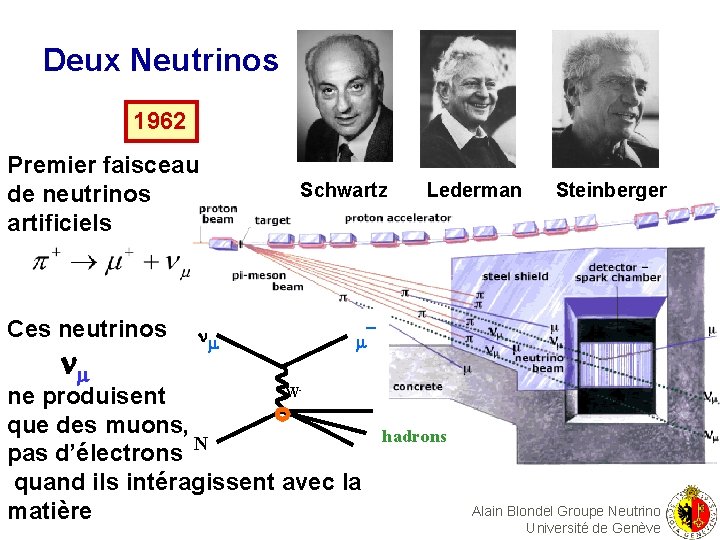 Deux Neutrinos 1962 Premier faisceau de neutrinos artificiels Ces neutrinos Schwartz W ne produisent