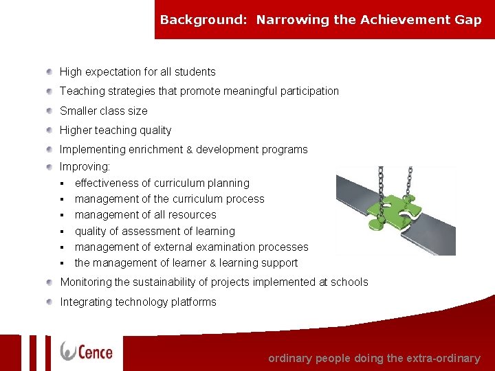 Background: Narrowing the Achievement Gap High expectation for all students Teaching strategies that promote Background: Narrowing the Achievement Gap High expectation for all students Teaching strategies that promote
