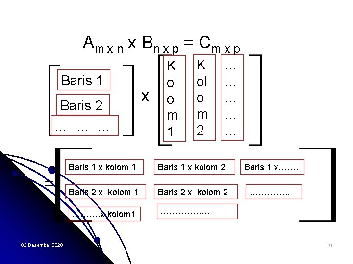 Am x n x B n x p = C m x p Baris